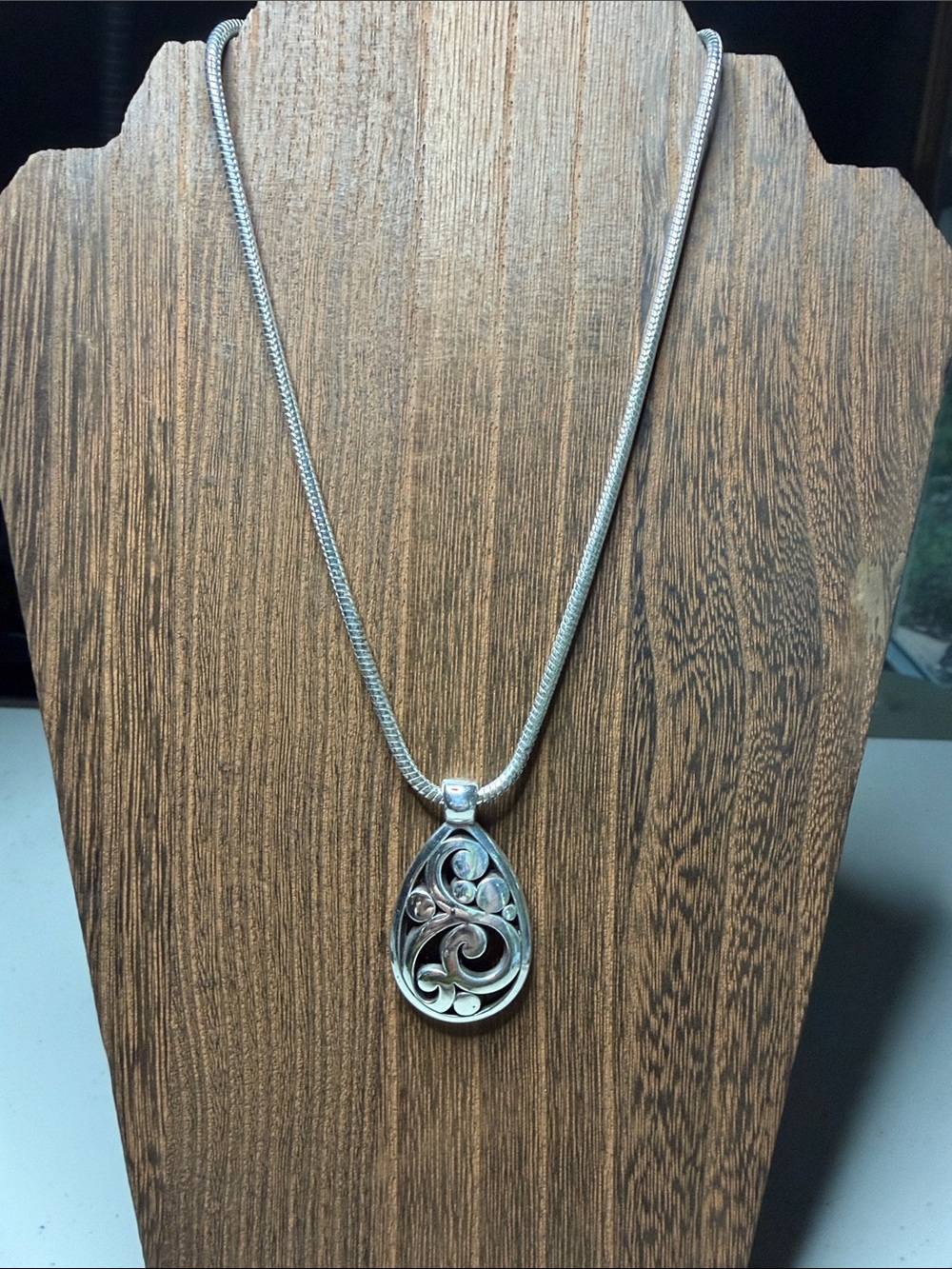 Brighton Silver Teardrop Filigree Pendant Necklace